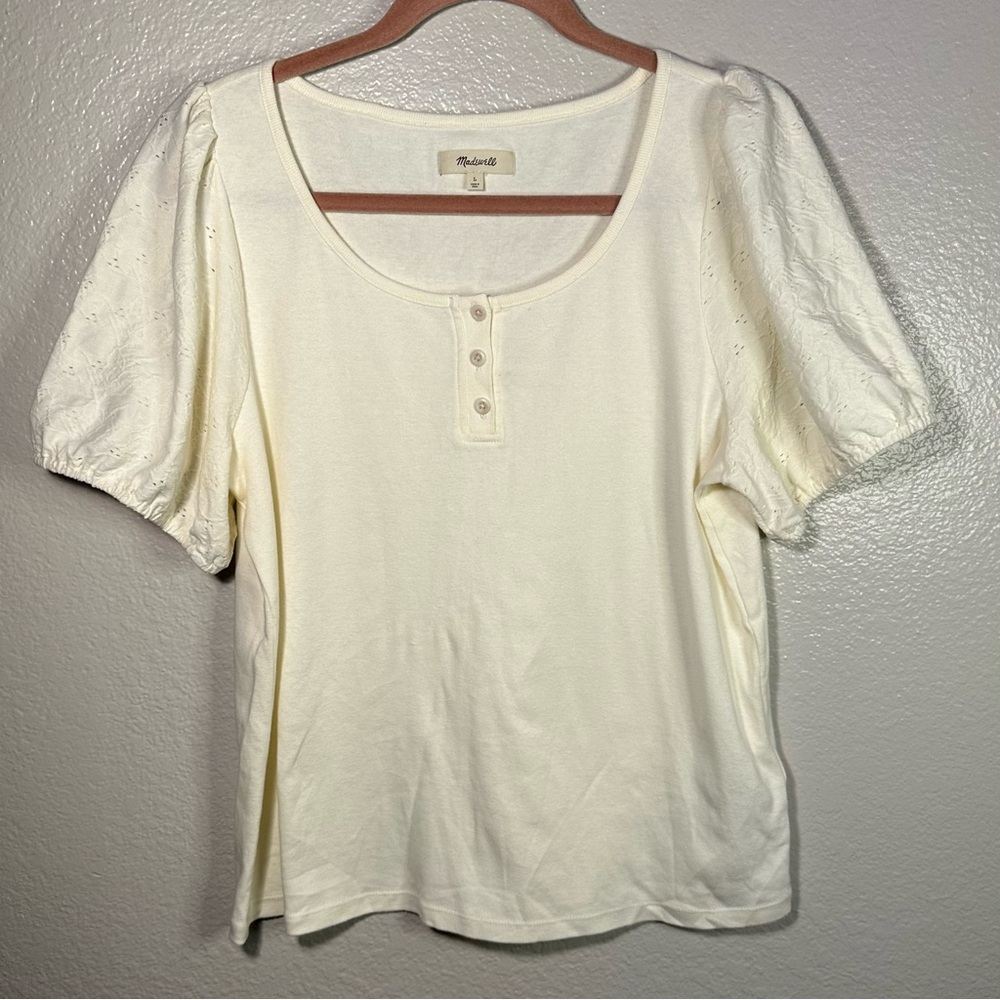 Madewell Eyelet-Sleeve Henley Top in Ivory - Picture 3 of 8